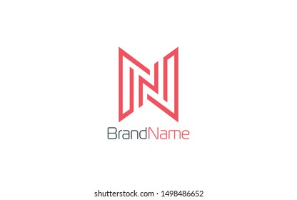 Letter N logo formed with simple line in red color