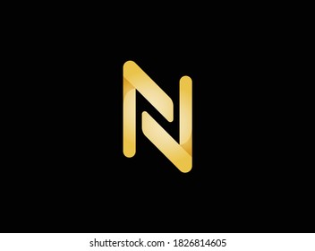 Letter N logo golden  with black background