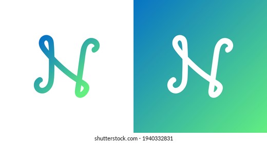 Letter N logo and hand drawn style in blue   green gradient