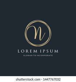 Letter N Logo, handwriting template , circle concept - Vector