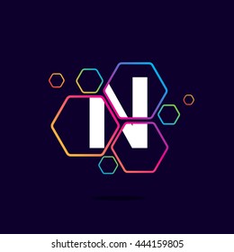 Letter N logo in Hexagon pattern. Colorful vector design for banner, presentation, web page, app icon, card, labels or posters.