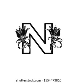 Letter N logo icon.  Design concept vintage classy flower with letter logo icon best for initial, luxury, boutique, restaurant, wedding service, hotel.