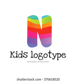 Letter N logo icon design template elements. Kid style logotype and font
