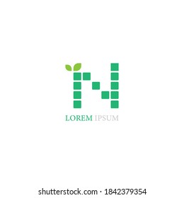 Icono del logotipo de la letra N con hojas sobre el vector de diseño cuadrado