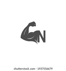 Letter N logo icon with muscle arm design vector illustration