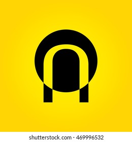 Letter N logo icon sign design template elements, circle shape, black on yellow background