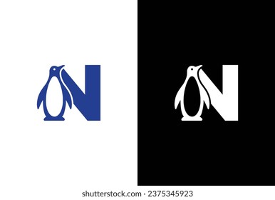 Letter N logo illustration combining penguin. letter N penguin logo elegant, unique, modern, sharp and easy to apply in any media