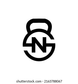 Letter N logo with kettlebell | Fitness Gym logo | vector illustration of logo design