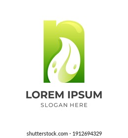 letter N logo and leaf design combination