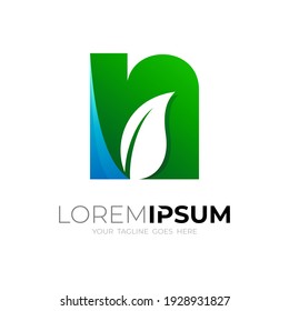 Letter N logo with leaf design , 3d colorful design vector