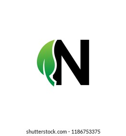Letter N logo with leaf element, Arbor Day. Ecology concept