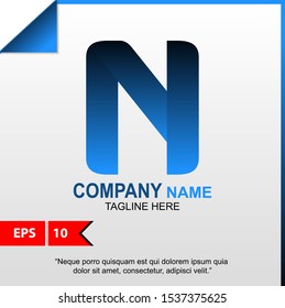 Letter N Logo modern Blue color for the business or icon .  Letter N Design Vector. isolated on the gray gradien background 