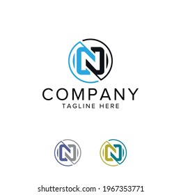 Letter N logo or monogram enclosed in a circle. vector design