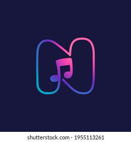 Letter N logo with musical note. Vector line icon for Audio company, Sound media magazine, Singer and DJ poster.