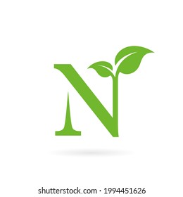letter N logo with natural leaf concept