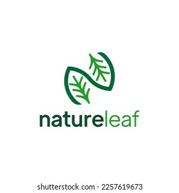 Letter N Logo, Nature logo with two leaves facing line art concept