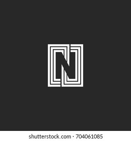Letter N logo negative space monogram style. Graphic creative design element lines capital alphabet symbol.