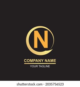 letter n logo. orange in luxury gold circle. vrctor design