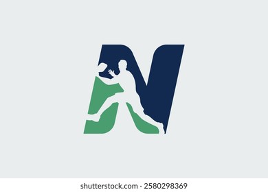letter n logo with pickleball player silhouette. It is good for team logo, club, shirt, sticker, etc.