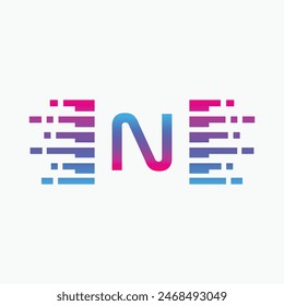 letter N Logo with Pulse music player element. Logo template electronic music, equalizer, dj, nightclub, disco. Audio wave logo concept, Multimedia