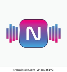 letter N Logo with Pulse music player element. Logo template electronic music, equalizer, dj, nightclub, disco. Audio wave logo concept, Multimedia
