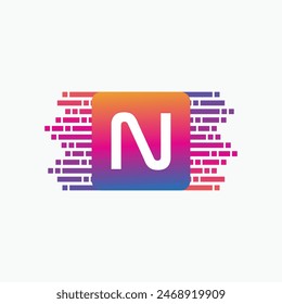 letter N Logo with Pulse music player element. Logo template electronic music, equalizer, dj, nightclub, disco. Audio wave logo concept, Multimedia