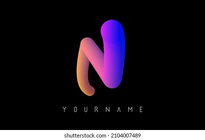 Logo de la letra N con gradiente de 3d arco iris. Ilustración vectorial creativa con forma de gradiente tipográfico y vibrante. Ruta de color líquido.  