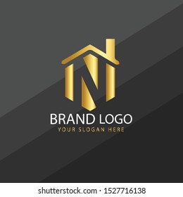 Letter N logo real estate concept. Premium Vector letter Logo in two color variations. Beautiful Logotype design for luxury company branding. Elegant identity design in black and gold.