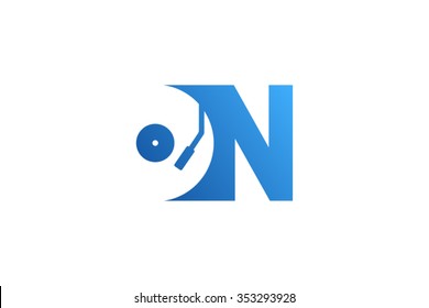 Letter N Logo, record vinyl logo design.