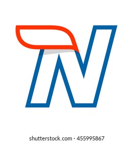 Letter N logo with red wing. Sport elements for sportswear, t-shirt, banner, card, labels or posters.