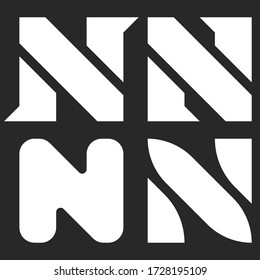 Conjunto de logotipo de la letra N, elemento de diseño de estilo mínimo en blanco y negro, colección de impresión de tipografía