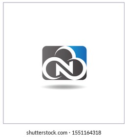 The letter N logo is in the shape of a cloud, stylish Cloud logo icon