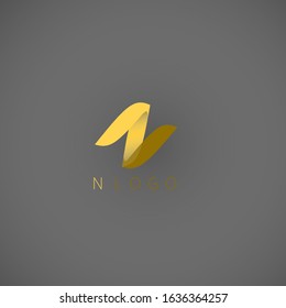 letter N logo shaped folding paper vector with gradations of orange