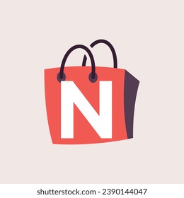 Letter N logo in a shopping bag with a modern concept