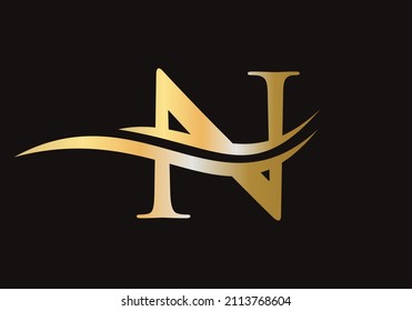 Letter N Logo Sign Design With Water Wave Concept. N Logo Design Vector Template