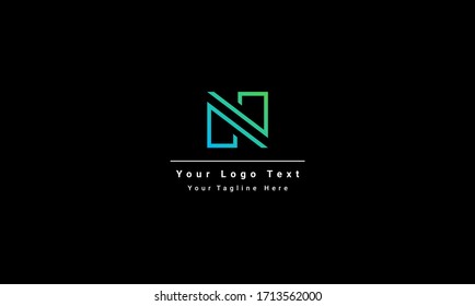 Letter N logo, Square shape symbol, green and blue color, Technology and digital abstract logo template 