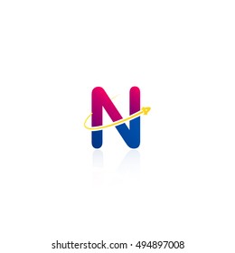 Letter N logo with swoosh and rocket