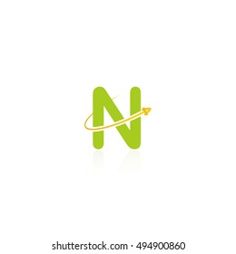 Letter N logo with swoosh and rocket