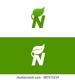 Letter N logo template with green Leaf. Eco design element. Vector illustration. Corporate branding identity