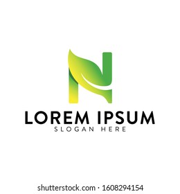 Letter N logo template with Lively leaf   icon. Letter N vector with colorful natural leaf symbol.