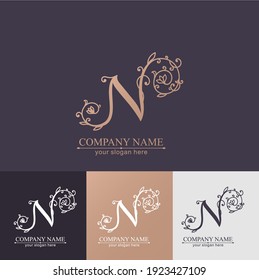 Plantilla del logotipo de la letra N. Monnograma, delicado diseño floral. Logo personal. Diseño de vectores.