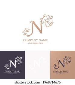 Letter N logo template. Monnogram, delicate floral design. Personal logo. Vector design.