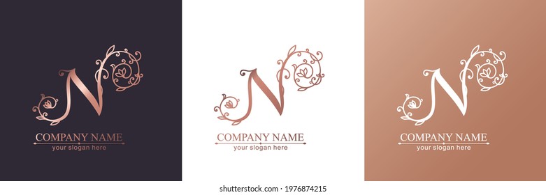 Letter N logo template. Monnogram, delicate floral design. Personal logo. Vector design.