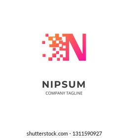 Letter N logo template with soft gradient color. Creative logo with pixel dot design style. Can be use as symbol and icon for your business identity.
