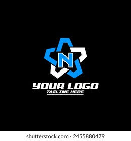 Letter N logo template with Star design element