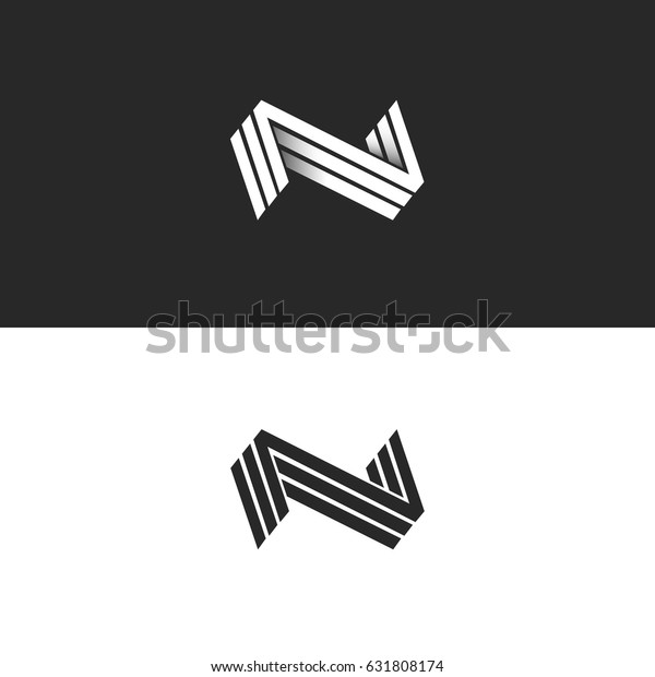文字nのロゴ3 Nnnマーク 等角線の幾何学的な形状 白黒のヒップスター