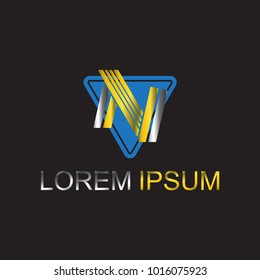 Letter N logo vector with gold and silver texture