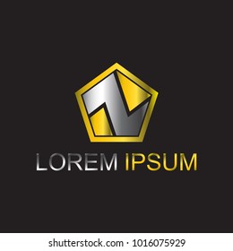 Letter N logo vector with gold and silver texture