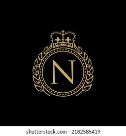 letter N logo vector inside circle and crown
