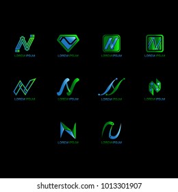 Letter N logo vector set with black background